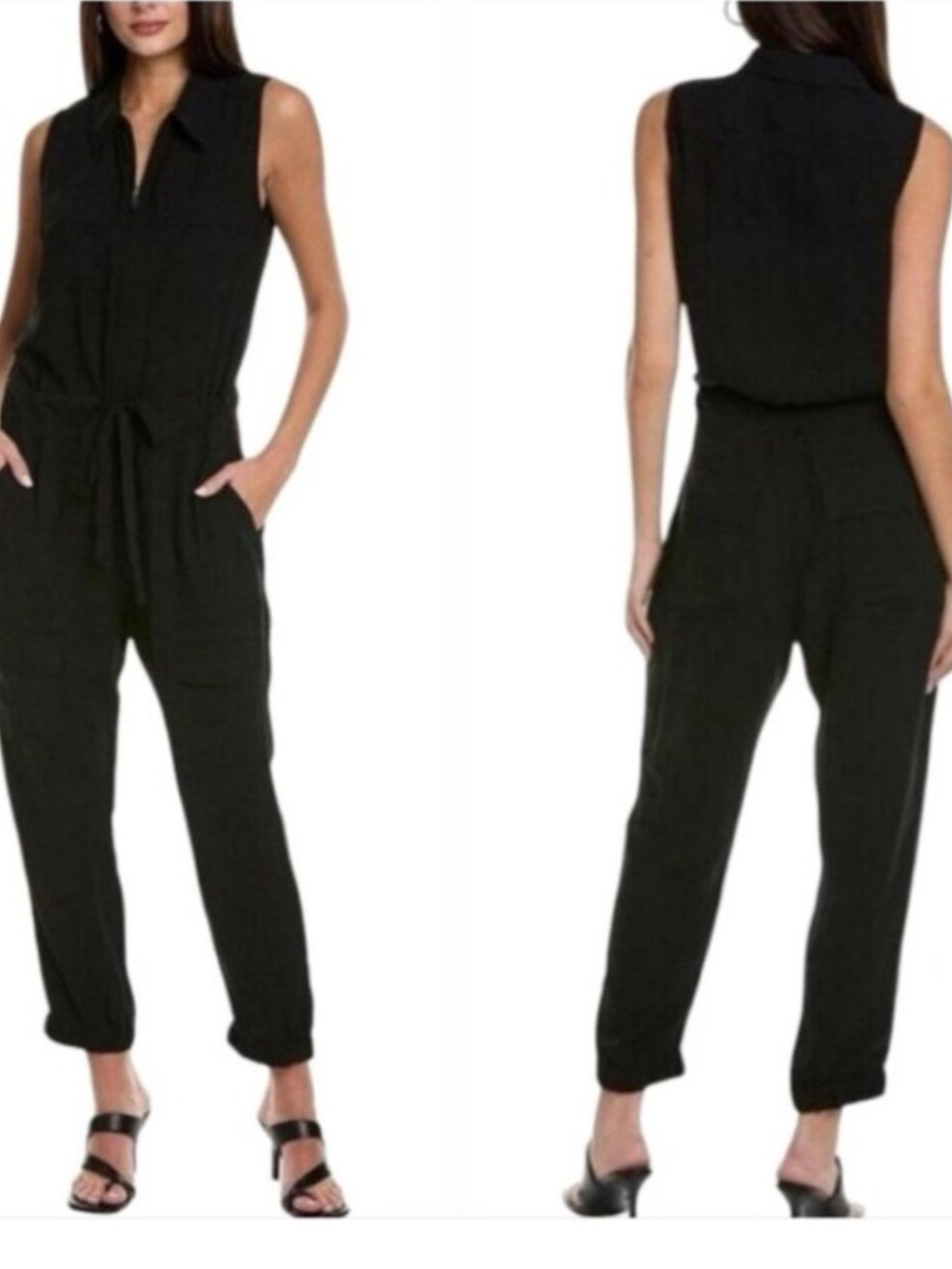 Cabi Caper Jumpsuit Medium Black Utility Jogger Romper Sleeveless Zip Front 5944
